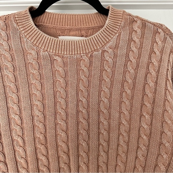 Aerie Mini Cable Cropped Crew Neck Sweater Beach Dune Size Large - Picture 5 of 11